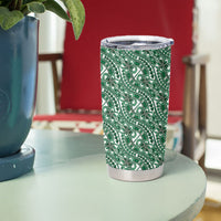 Hibiscus Bloom Island Tribal Waves Tumbler Cup Green Polynesian Pattern