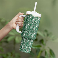 Hibiscus Bloom Island Tribal Waves Tumbler With Handle Green Polynesian Pattern LT01 - Polynesian Pride