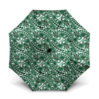 Hibiscus Bloom Island Tribal Waves Umbrella Green Polynesian Pattern