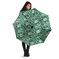 Hibiscus Bloom Island Tribal Waves Umbrella Green Polynesian Pattern