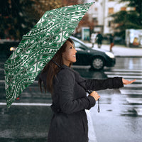 Hibiscus Bloom Island Tribal Waves Umbrella Green Polynesian Pattern