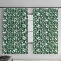 Hibiscus Bloom Island Tribal Waves Window Curtain Green Polynesian Pattern