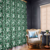 Hibiscus Bloom Island Tribal Waves Window Curtain Green Polynesian Pattern