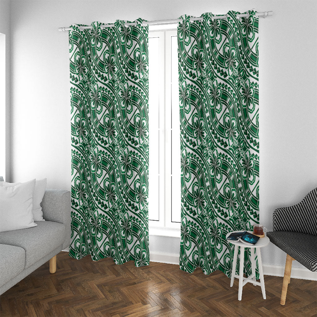 Hibiscus Bloom Island Tribal Waves Window Curtain Green Polynesian Pattern