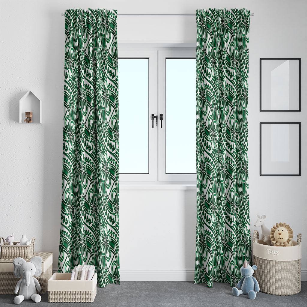 Hibiscus Bloom Island Tribal Waves Window Curtain Green Polynesian Pattern