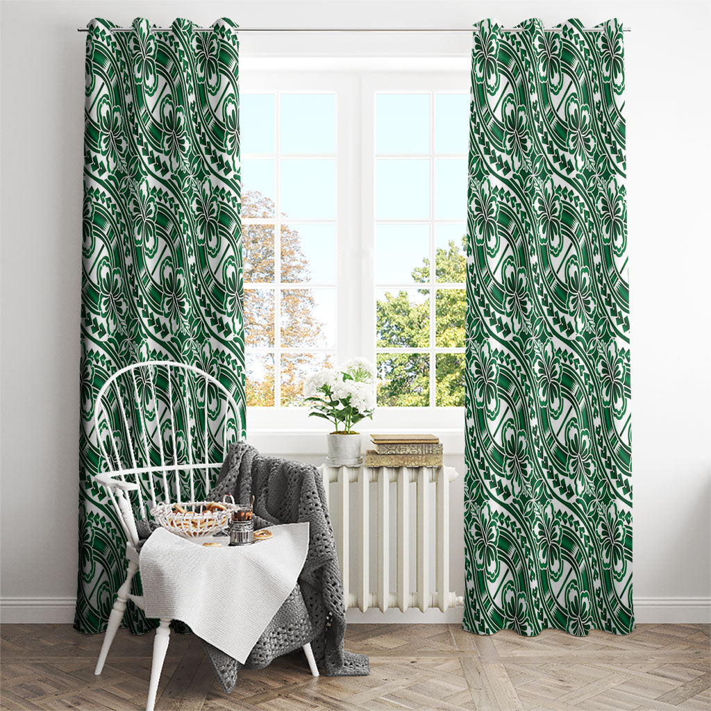 Hibiscus Bloom Island Tribal Waves Window Curtain Green Polynesian Pattern