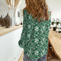 Hibiscus Bloom Island Tribal Waves Women Casual Shirt Green Polynesian Pattern LT01 - Polynesian Pride