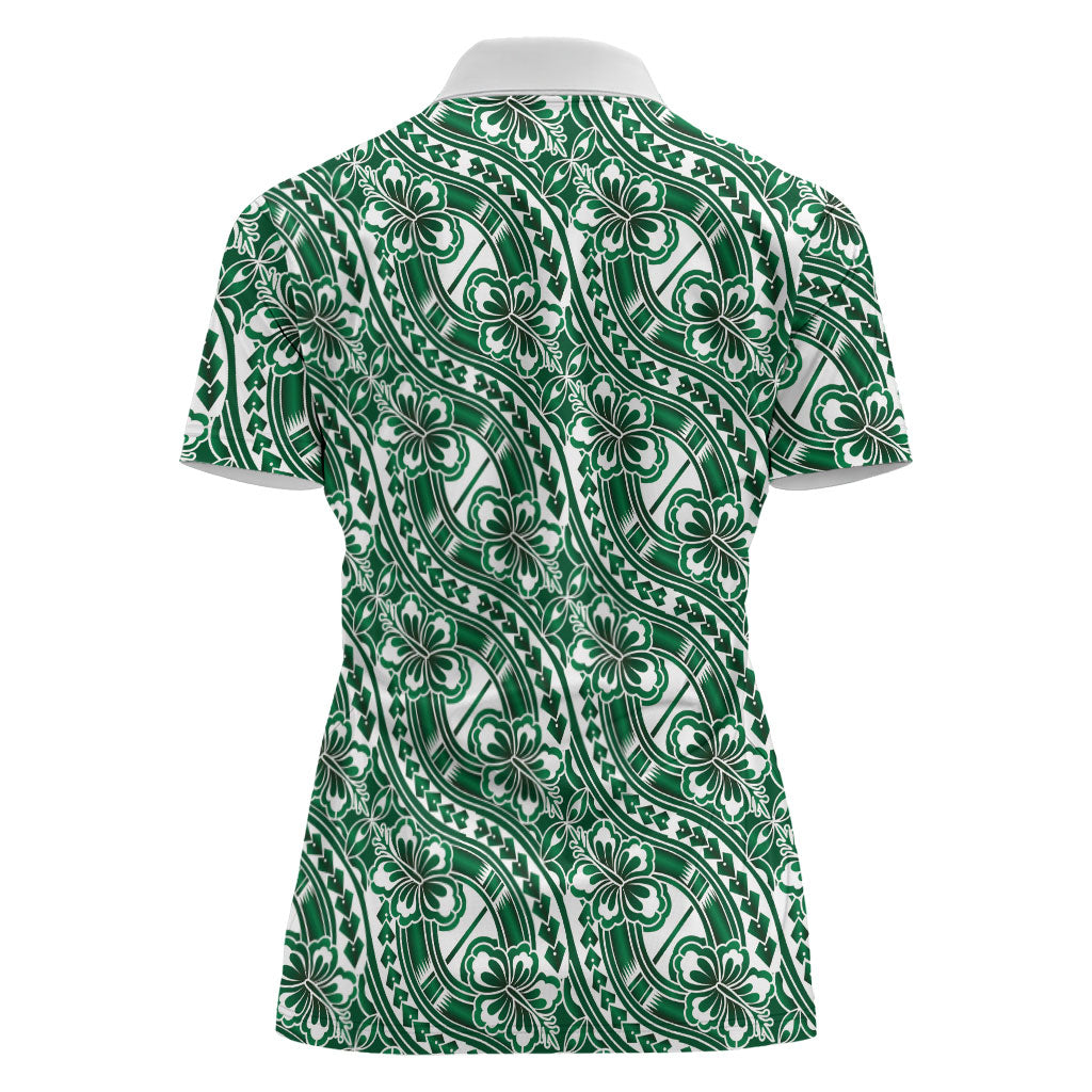 Hibiscus Bloom Island Tribal Waves Women Polo Shirt Green Polynesian Pattern LT01 - Polynesian Pride