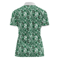 Hibiscus Bloom Island Tribal Waves Women Polo Shirt Green Polynesian Pattern LT01 - Polynesian Pride