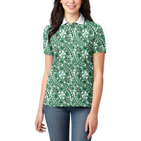 Hibiscus Bloom Island Tribal Waves Women Polo Shirt Green Polynesian Pattern LT01 - Polynesian Pride