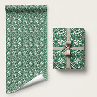 Hibiscus Bloom Island Tribal Waves Wrapping Paper Green Polynesian Pattern