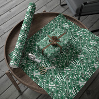 Hibiscus Bloom Island Tribal Waves Wrapping Paper Green Polynesian Pattern