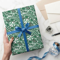 Hibiscus Bloom Island Tribal Waves Wrapping Paper Green Polynesian Pattern