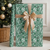 Hibiscus Bloom Island Tribal Waves Wrapping Paper Green Polynesian Pattern