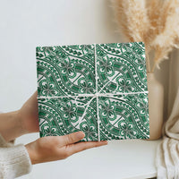 Hibiscus Bloom Island Tribal Waves Wrapping Paper Green Polynesian Pattern