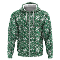 Hibiscus Bloom Island Tribal Waves Zip Hoodie Green Polynesian Pattern
