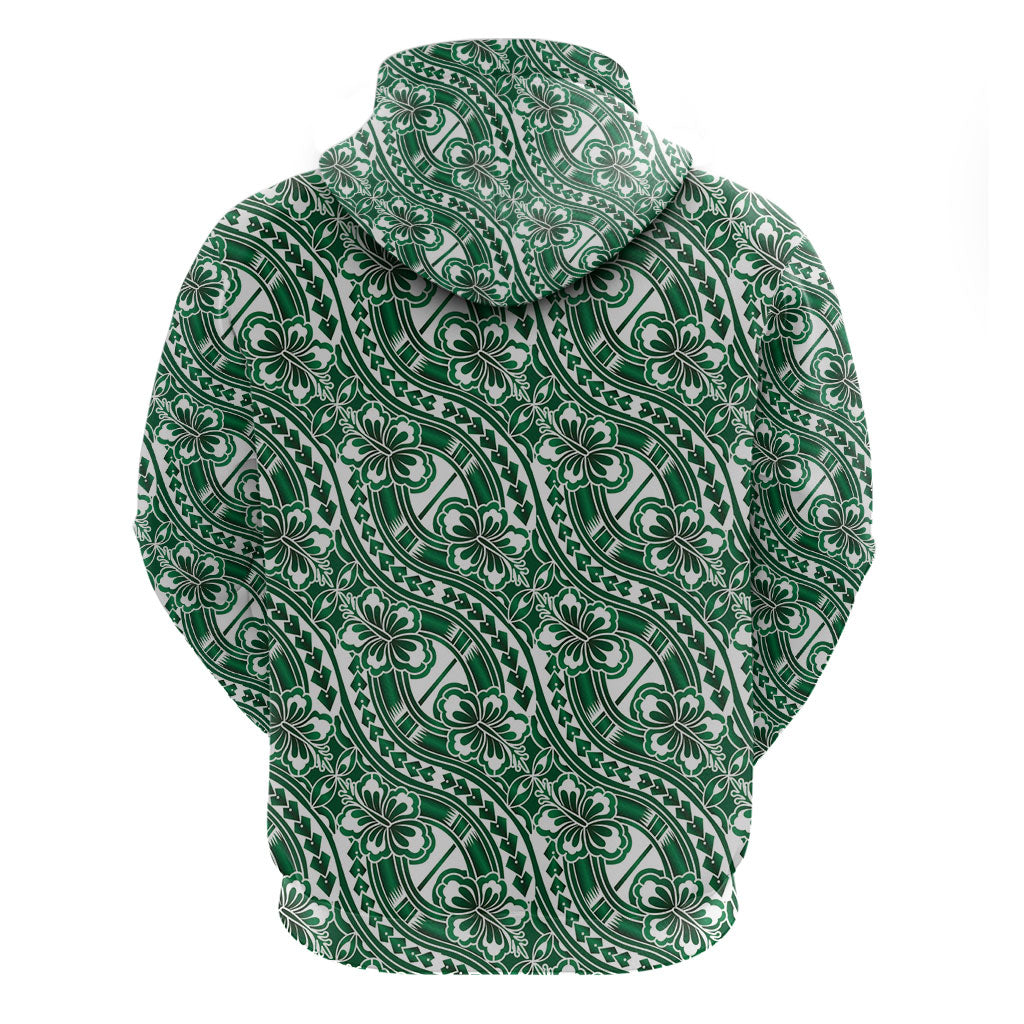Hibiscus Bloom Island Tribal Waves Zip Hoodie Green Polynesian Pattern