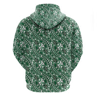 Hibiscus Bloom Island Tribal Waves Zip Hoodie Green Polynesian Pattern