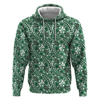 Hibiscus Bloom Island Tribal Waves Zip Hoodie Green Polynesian Pattern