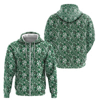 Hibiscus Bloom Island Tribal Waves Zip Hoodie Green Polynesian Pattern
