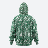 Hibiscus Bloom Island Tribal Waves Zip Hoodie Green Polynesian Pattern