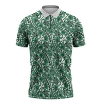 Hibiscus Bloom Island Tribal Waves Zipper Polo Shirt Green Polynesian Pattern LT01 Green - Polynesian Pride