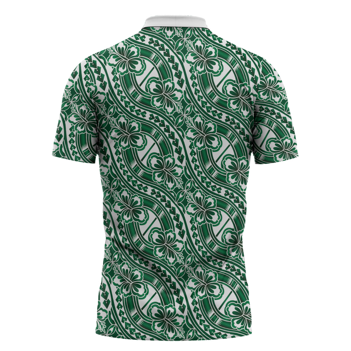 Hibiscus Bloom Island Tribal Waves Zipper Polo Shirt Green Polynesian Pattern LT01 - Polynesian Pride