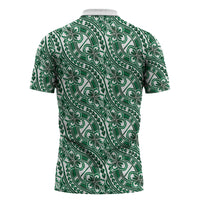 Hibiscus Bloom Island Tribal Waves Zipper Polo Shirt Green Polynesian Pattern LT01 - Polynesian Pride