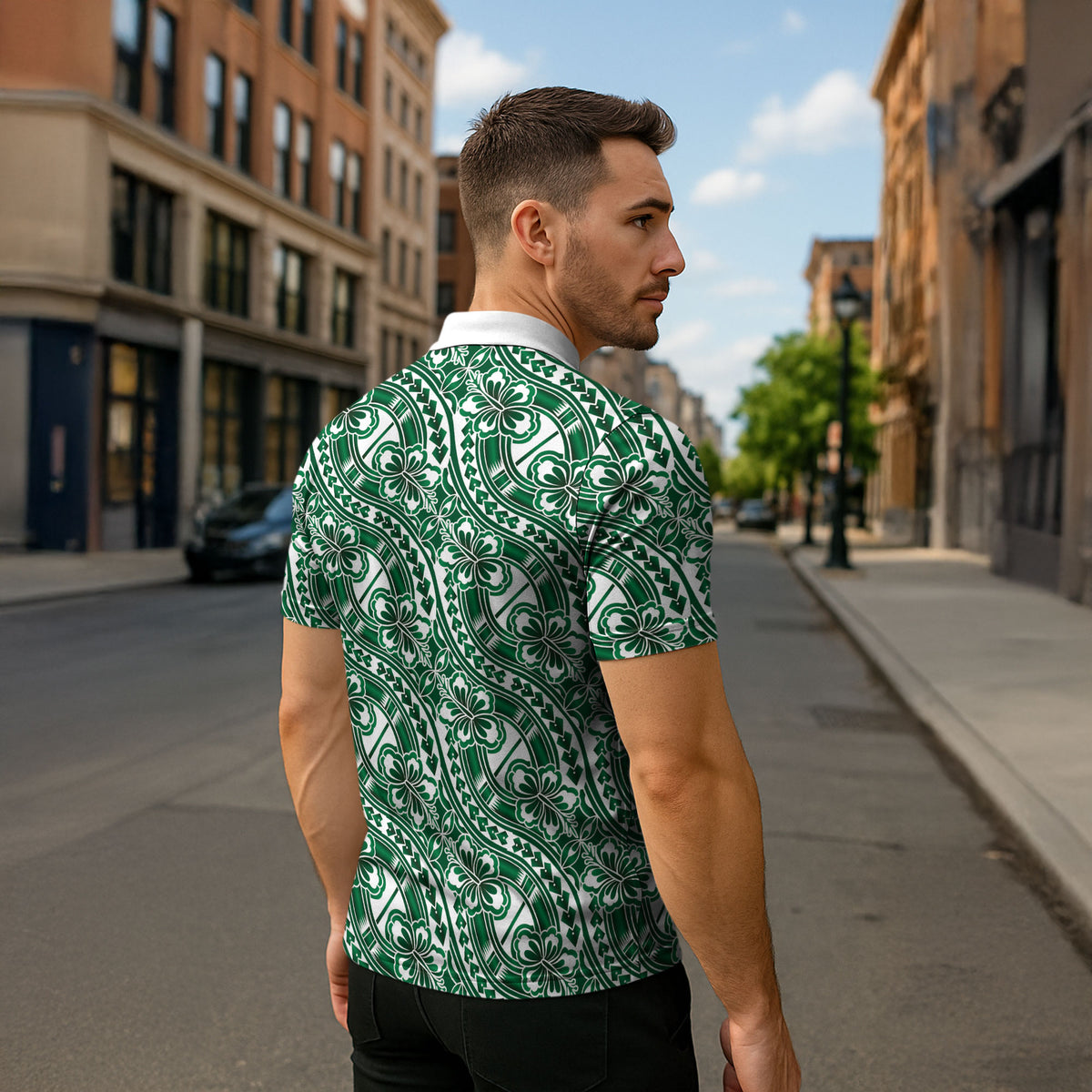 Hibiscus Bloom Island Tribal Waves Zipper Polo Shirt Green Polynesian Pattern LT01 - Polynesian Pride