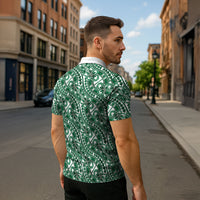 Hibiscus Bloom Island Tribal Waves Zipper Polo Shirt Green Polynesian Pattern LT01 - Polynesian Pride