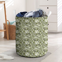 Hibiscus Bloom Island Tribal Waves Laundry Basket Olive Green Polynesian Pattern LT01 Olive Green - Polynesian Pride