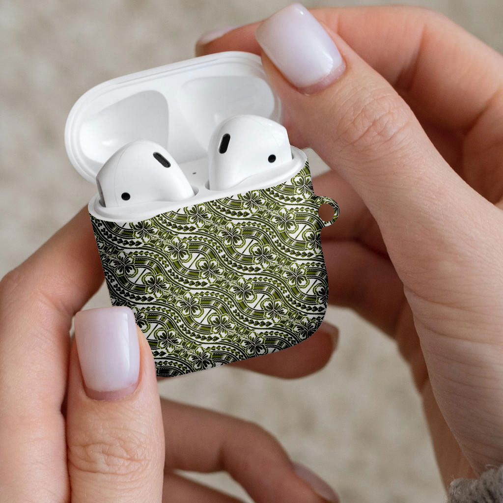 Hibiscus Bloom Island Tribal Waves AirPods Case Olive Green Polynesian Pattern LT01 - Polynesian Pride