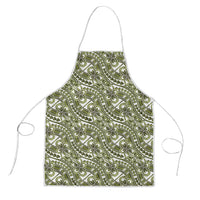 Hibiscus Bloom Island Tribal Waves Apron Olive Green Polynesian Pattern