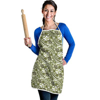 Hibiscus Bloom Island Tribal Waves Apron Olive Green Polynesian Pattern