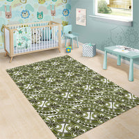 Hibiscus Bloom Island Tribal Waves Area Rug Olive Green Polynesian Pattern LT01 - Polynesian Pride