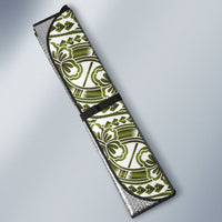 Hibiscus Bloom Island Tribal Waves Auto Sun Shade Olive Green Polynesian Pattern