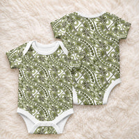 Hibiscus Bloom Island Tribal Waves Baby Onesie Olive Green Polynesian Pattern