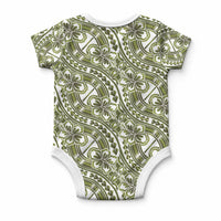 Hibiscus Bloom Island Tribal Waves Baby Onesie Olive Green Polynesian Pattern