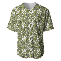 Hibiscus Bloom Island Tribal Waves Baseball Jersey Olive Green Polynesian Pattern LT01 Olive Green - Polynesian Pride