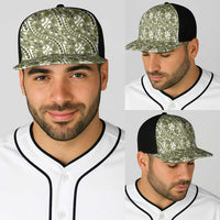 Hibiscus Bloom Island Tribal Waves Baseball Net Cap Olive Green Polynesian Pattern