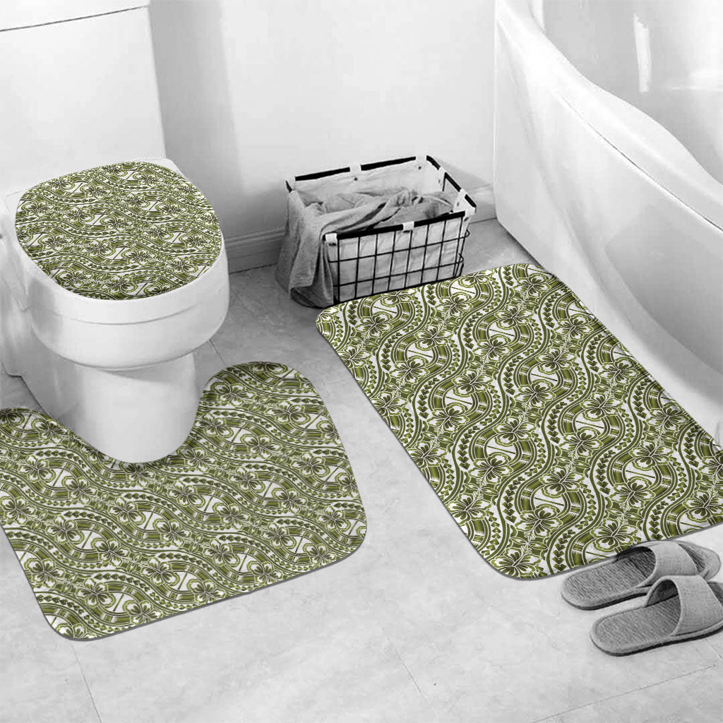 Hibiscus Bloom Island Tribal Waves Bathroom Set Olive Green Polynesian Pattern LT01 Mat Set Only (3 pcs) One Size Olive Green - Polynesian Pride
