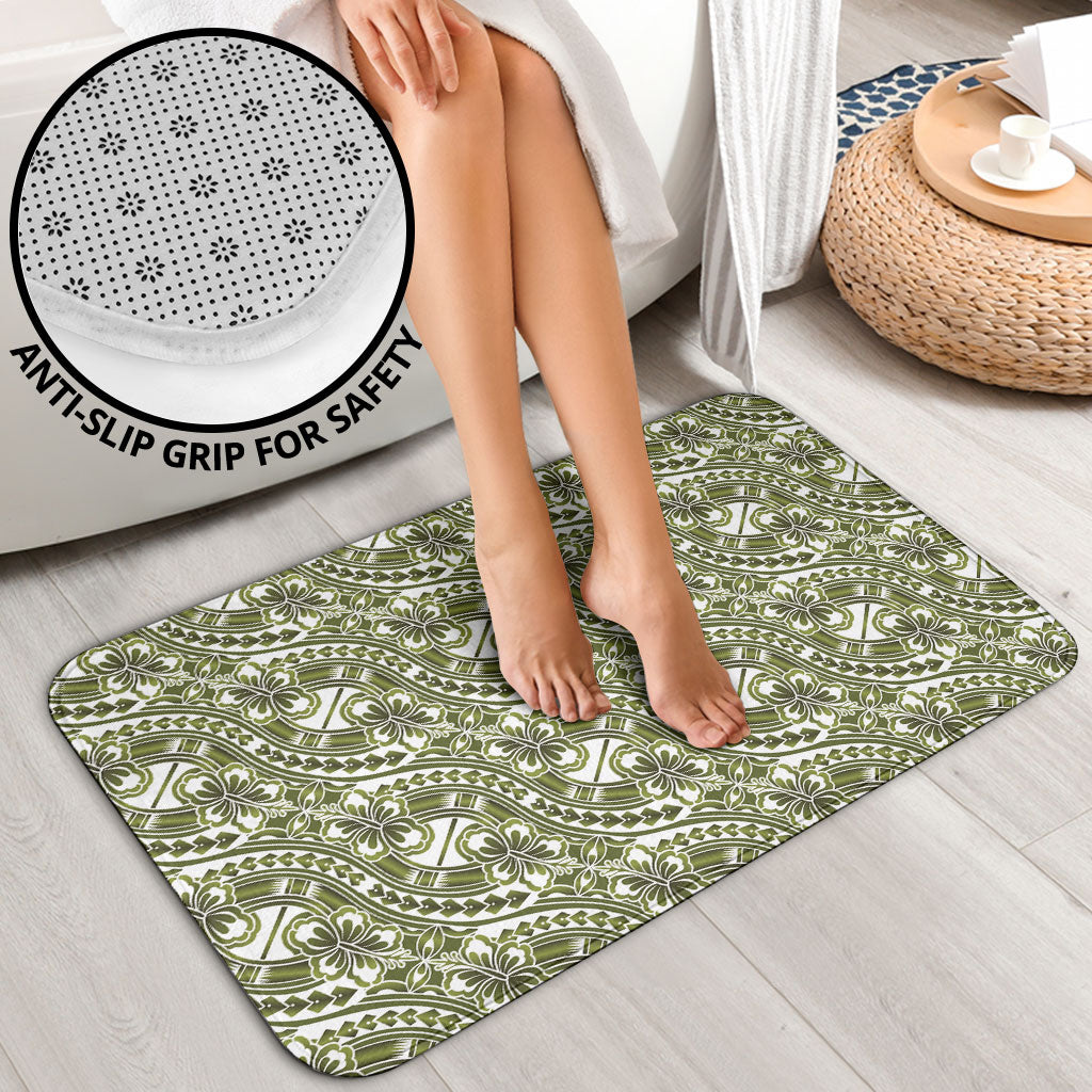 Hibiscus Bloom Island Tribal Waves Bathroom Set Olive Green Polynesian Pattern LT01 - Polynesian Pride