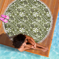 Hibiscus Bloom Island Tribal Waves Beach Blanket Olive Green Polynesian Pattern