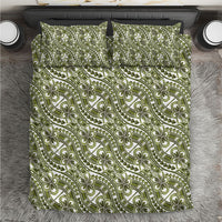 Hibiscus Bloom Island Tribal Waves Bedding Set Olive Green Polynesian Pattern