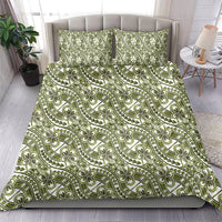 Hibiscus Bloom Island Tribal Waves Bedding Set Olive Green Polynesian Pattern