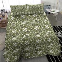Hibiscus Bloom Island Tribal Waves Bedding Set Olive Green Polynesian Pattern