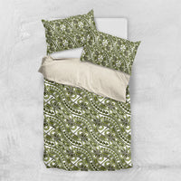 Hibiscus Bloom Island Tribal Waves Bedding Set Olive Green Polynesian Pattern