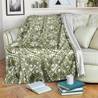 Hibiscus Bloom Island Tribal Waves Blanket Olive Green Polynesian Pattern