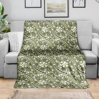 Hibiscus Bloom Island Tribal Waves Blanket Olive Green Polynesian Pattern