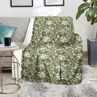 Hibiscus Bloom Island Tribal Waves Blanket Olive Green Polynesian Pattern